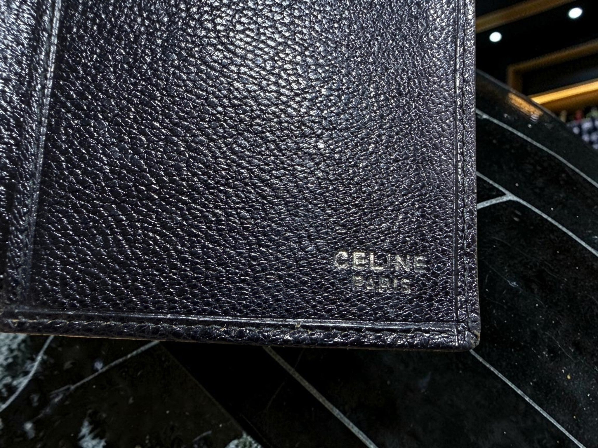 Vintage Celine Triomphe Monogram Black Leather Kiss-Lock Continental Wallet