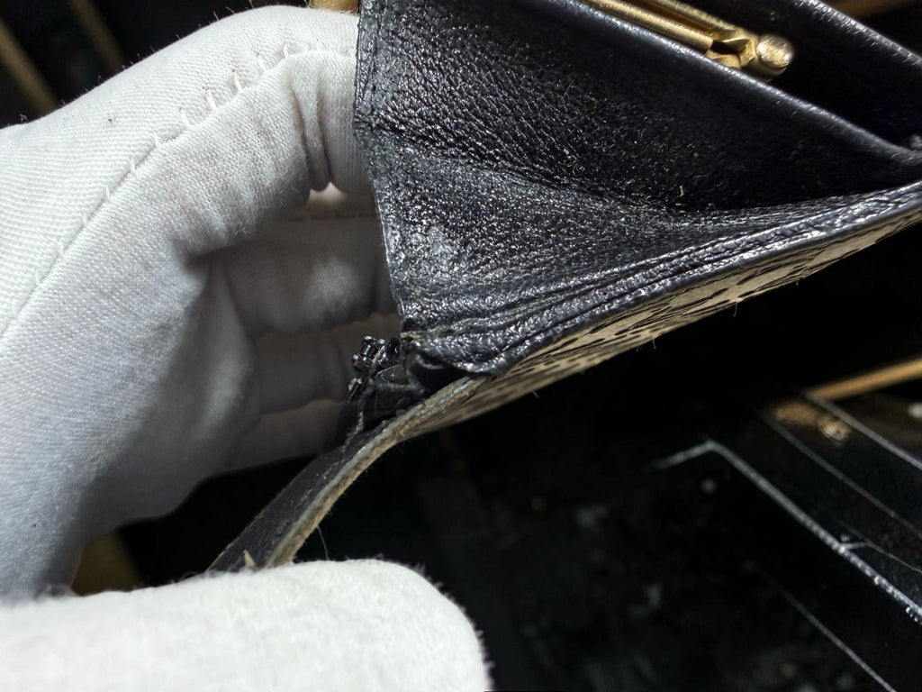 Vintage Celine Triomphe Monogram Black Leather Kiss-Lock Continental Wallet