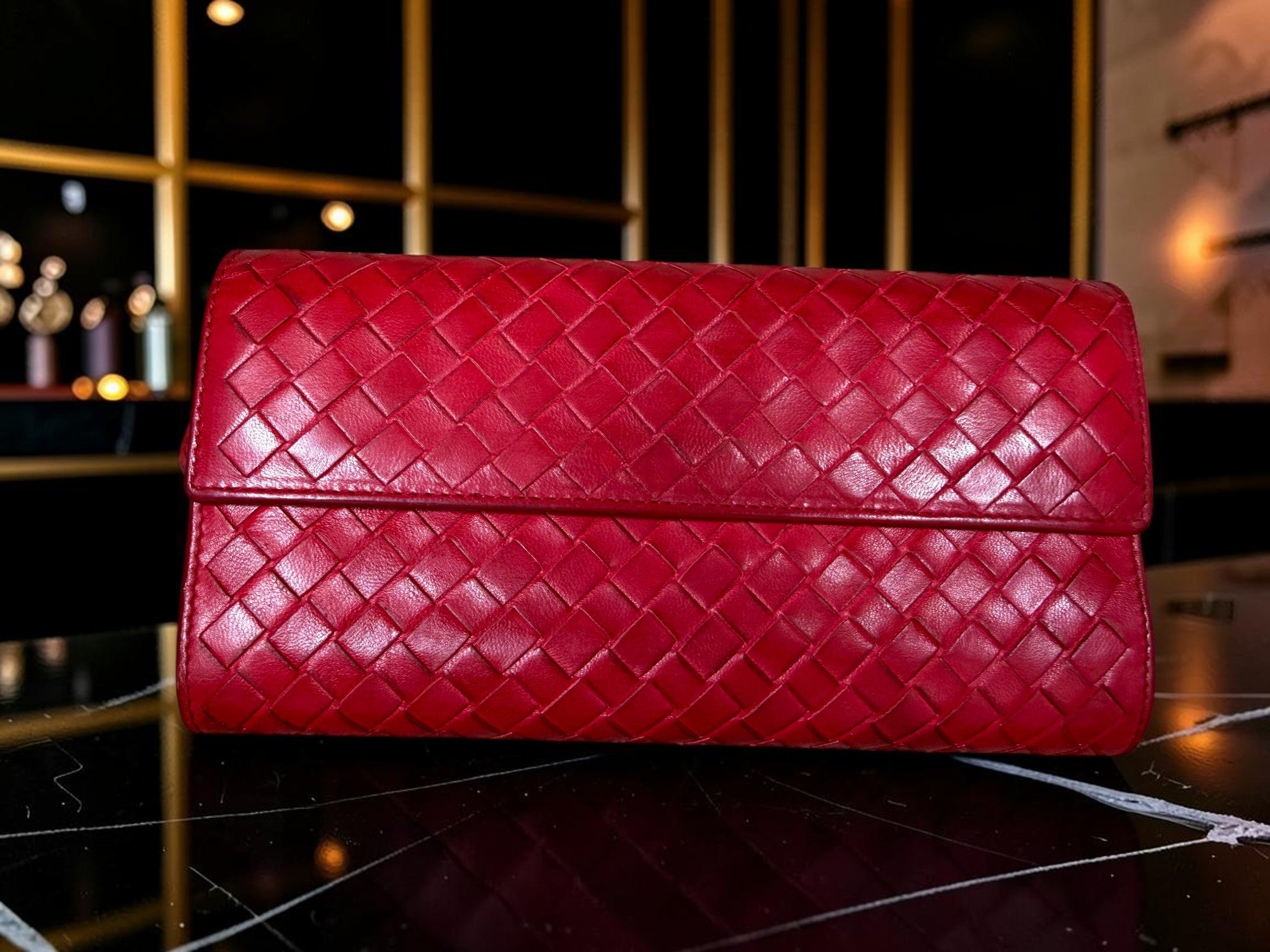 Bottega Veneta Intrecciato Red Leather Continental Wallet