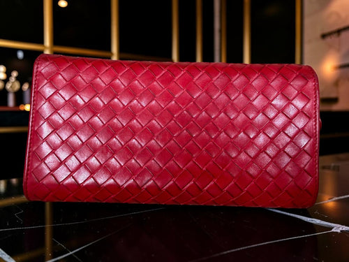 Bottega Veneta Intrecciato Red Leather Continental Wallet
