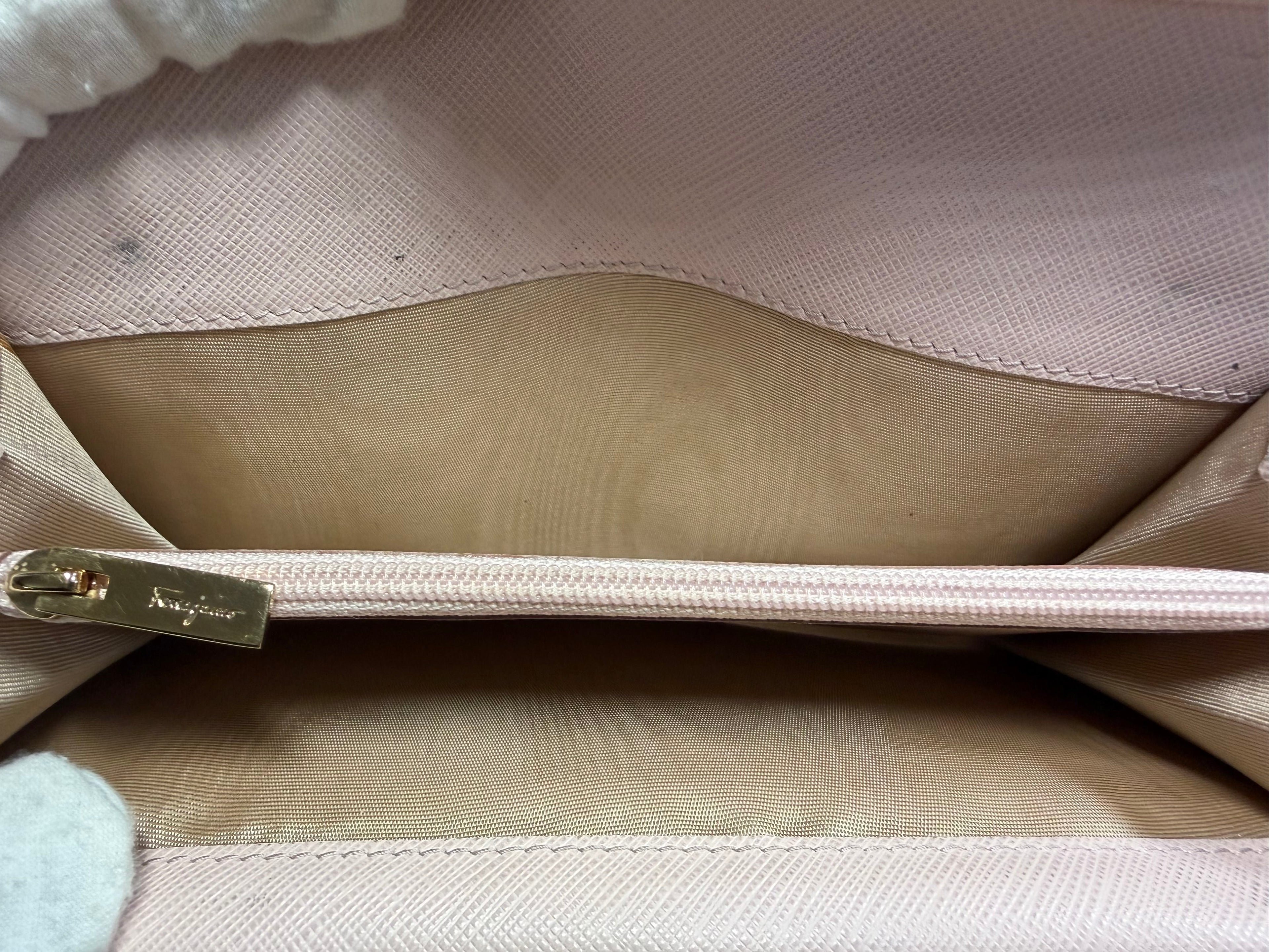 Salvatore Ferragamo Gancini Light Pink Saffiano Continental Trifold Wallet