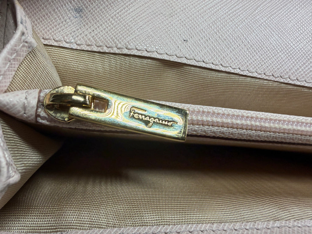 Salvatore Ferragamo Gancini Light Pink Saffiano Continental Trifold Wallet
