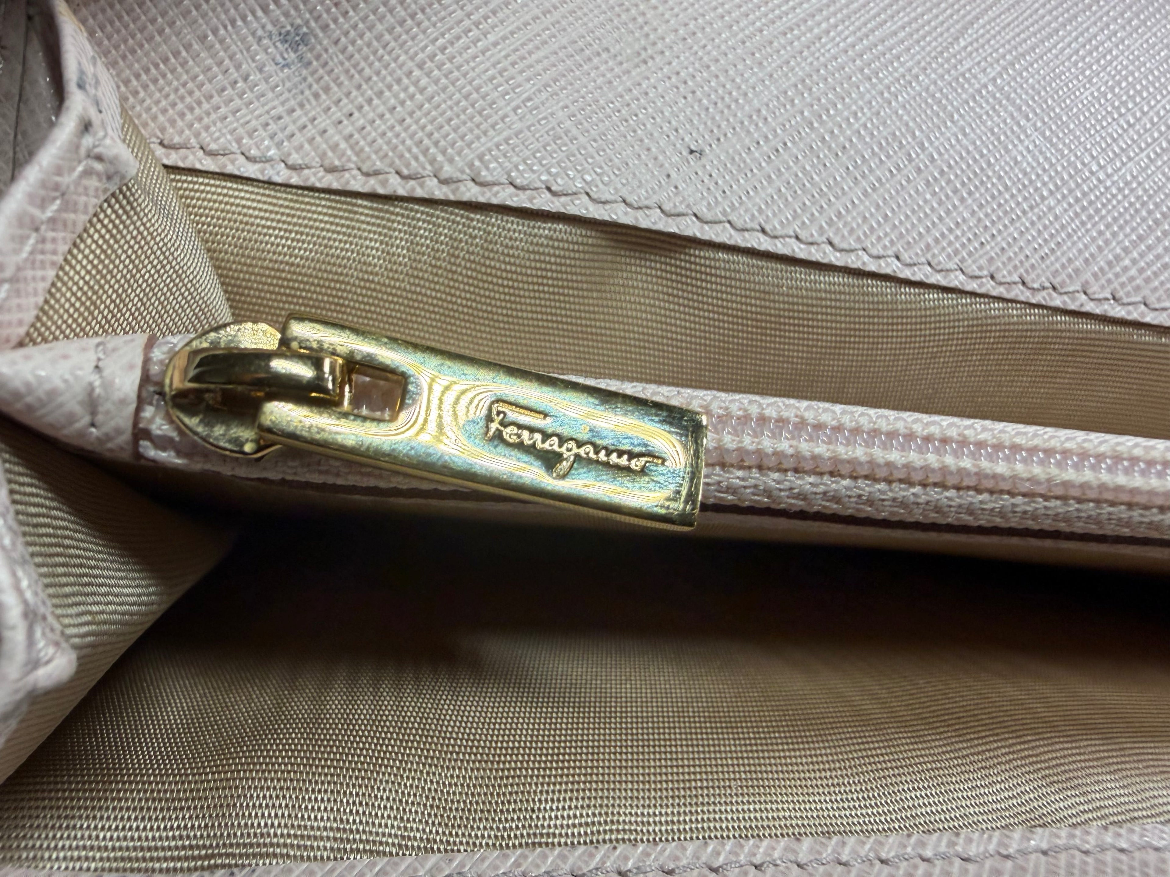 Salvatore Ferragamo Gancini Light Pink Saffiano Continental Trifold Wallet