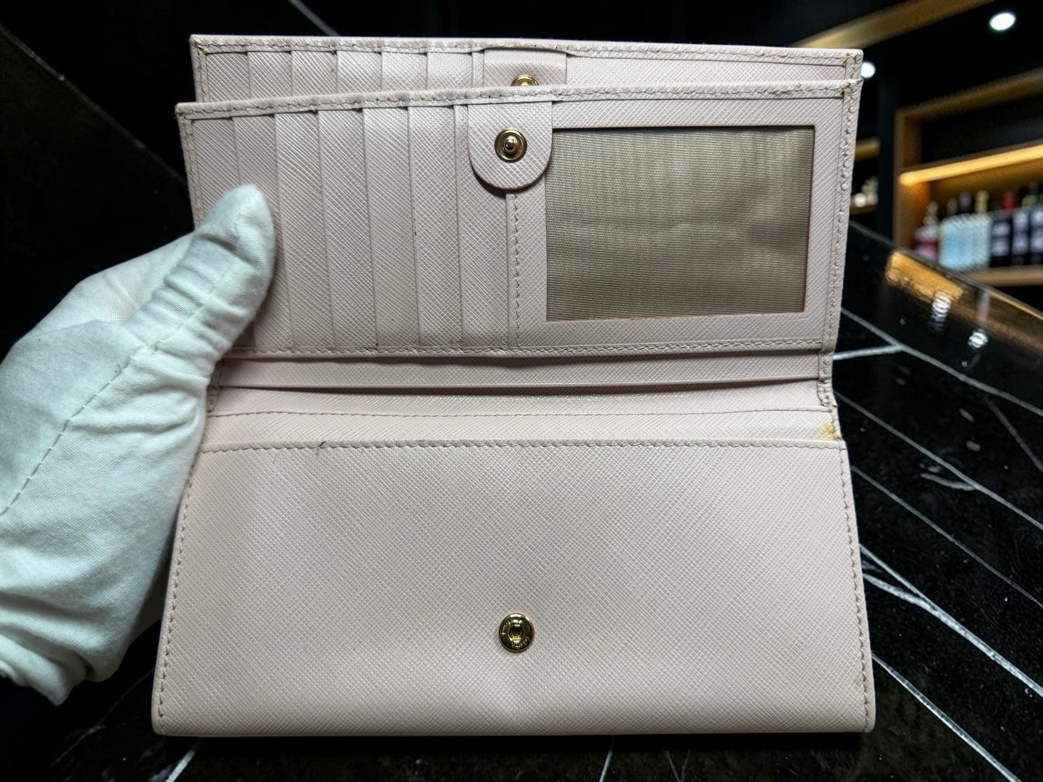 Salvatore Ferragamo Gancini Light Pink Saffiano Continental Trifold Wallet