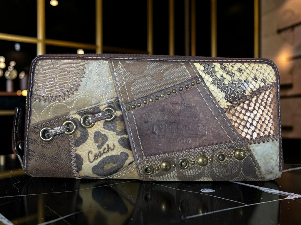 Coach Y2K Zoe Patchwork Zip-Around Continental Wallet (Rare Leopard / Python)