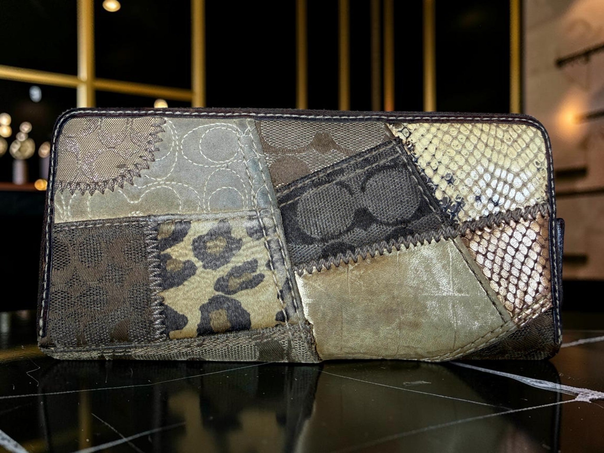 Coach Y2K Zoe Patchwork Zip-Around Continental Wallet (Rare Leopard / Python)