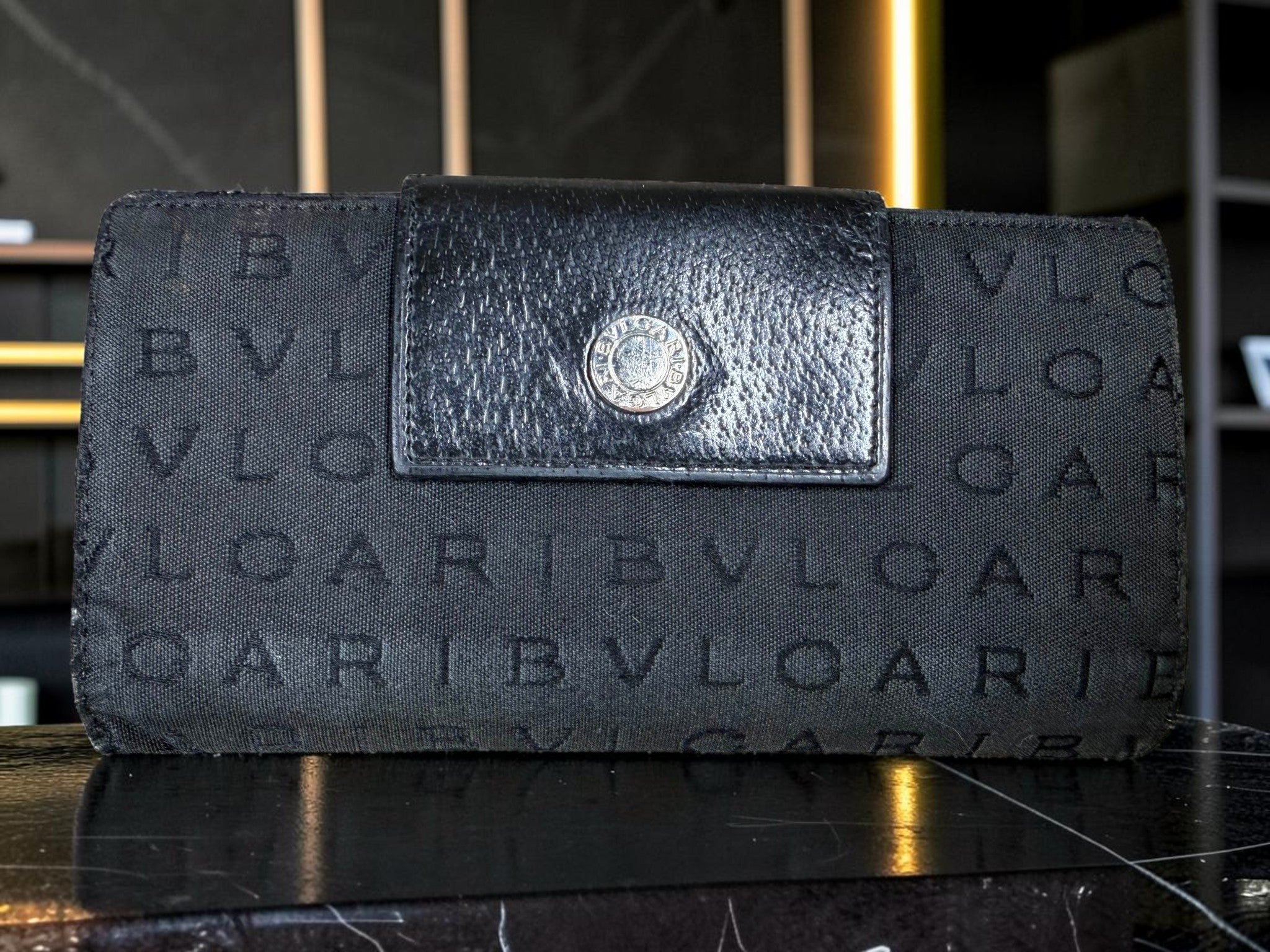 Bvlgari Logomania Black Canvas Long Wallet