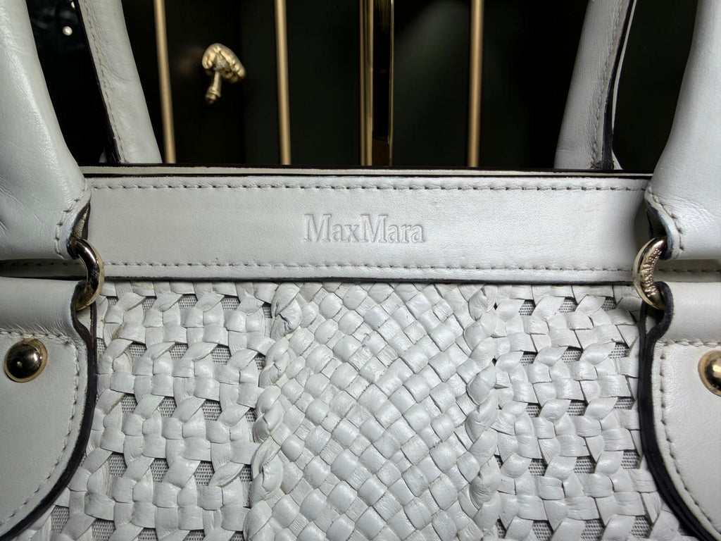 Max Mara White Woven Leather Tote Bag