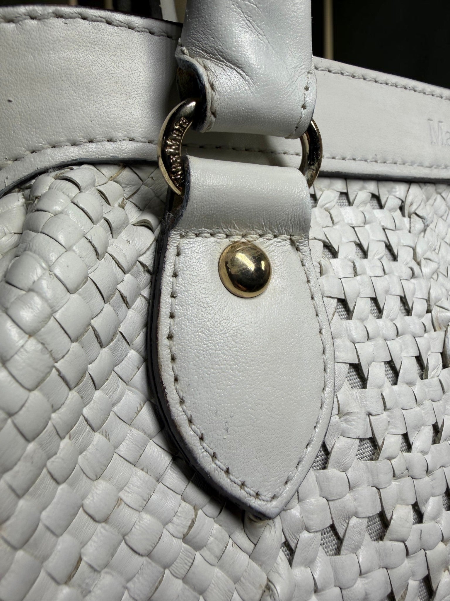 Max Mara White Woven Leather Tote Bag