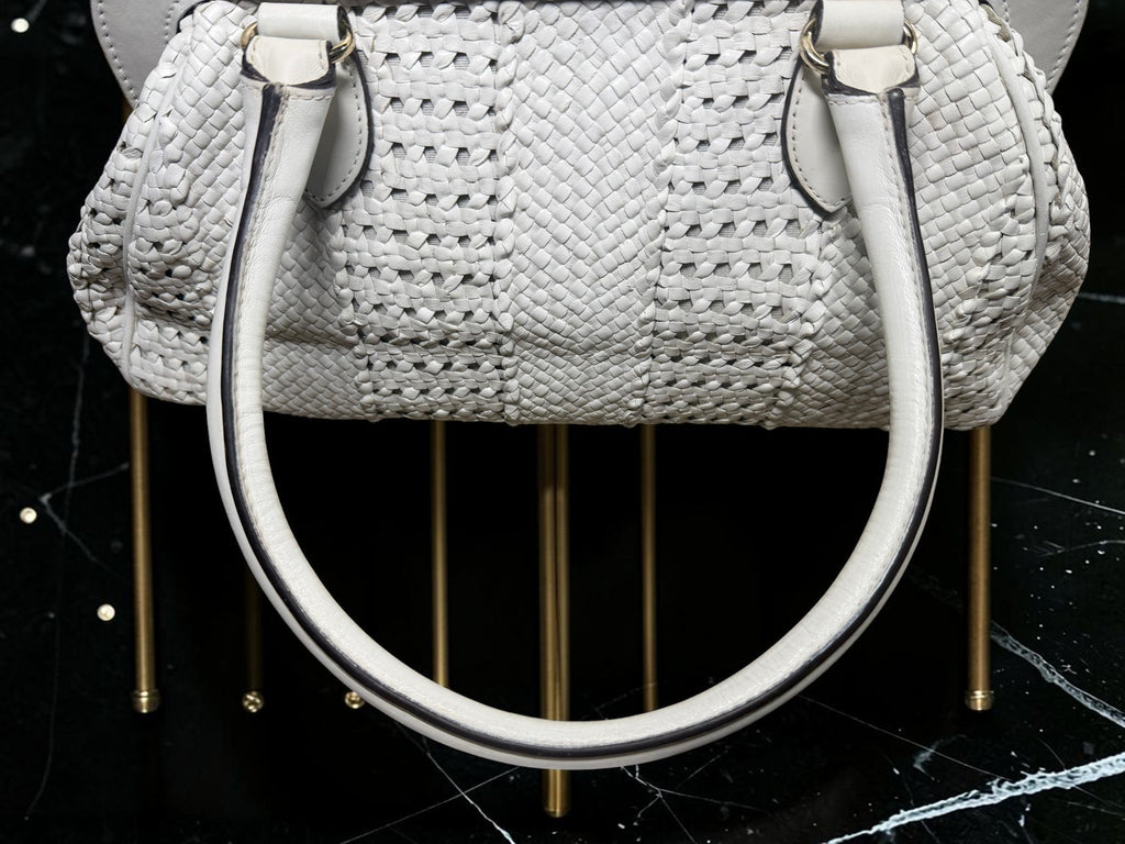 Max Mara White Woven Leather Tote Bag