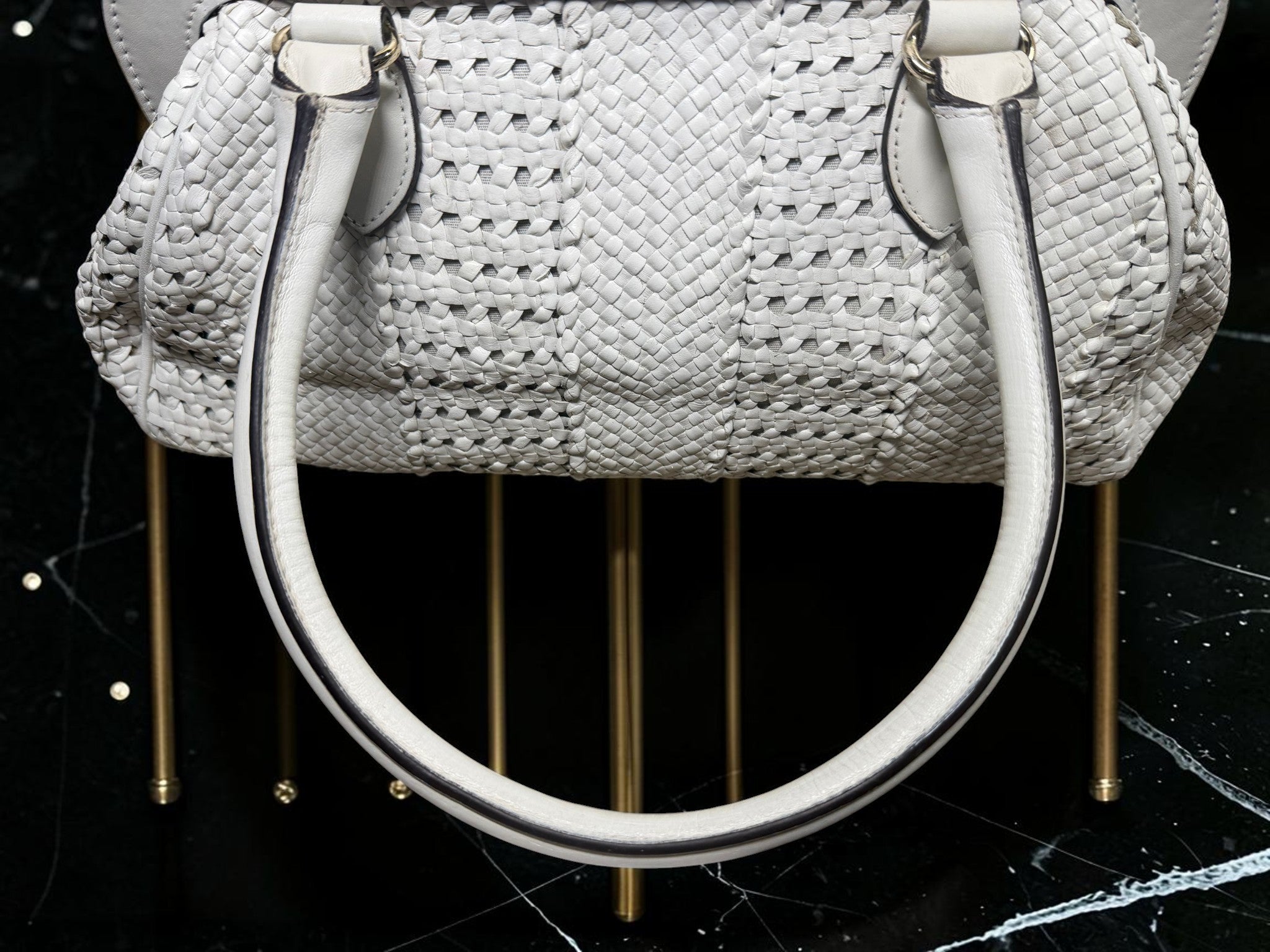 Max Mara White Woven Leather Tote Bag