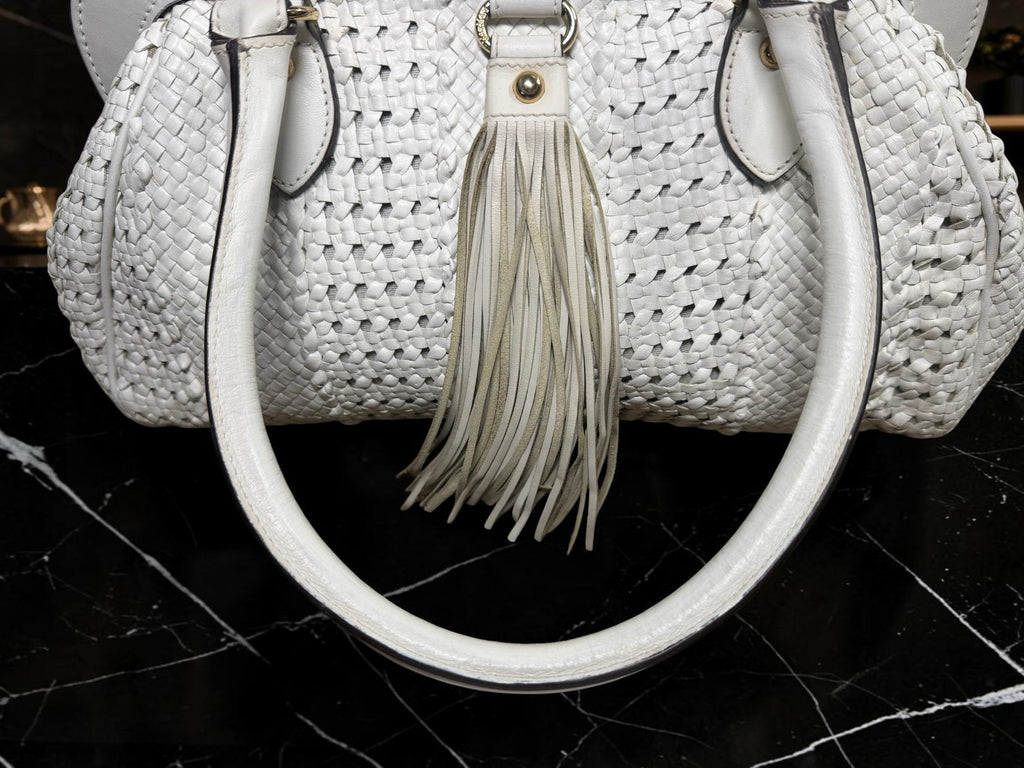 Max Mara White Woven Leather Tote Bag