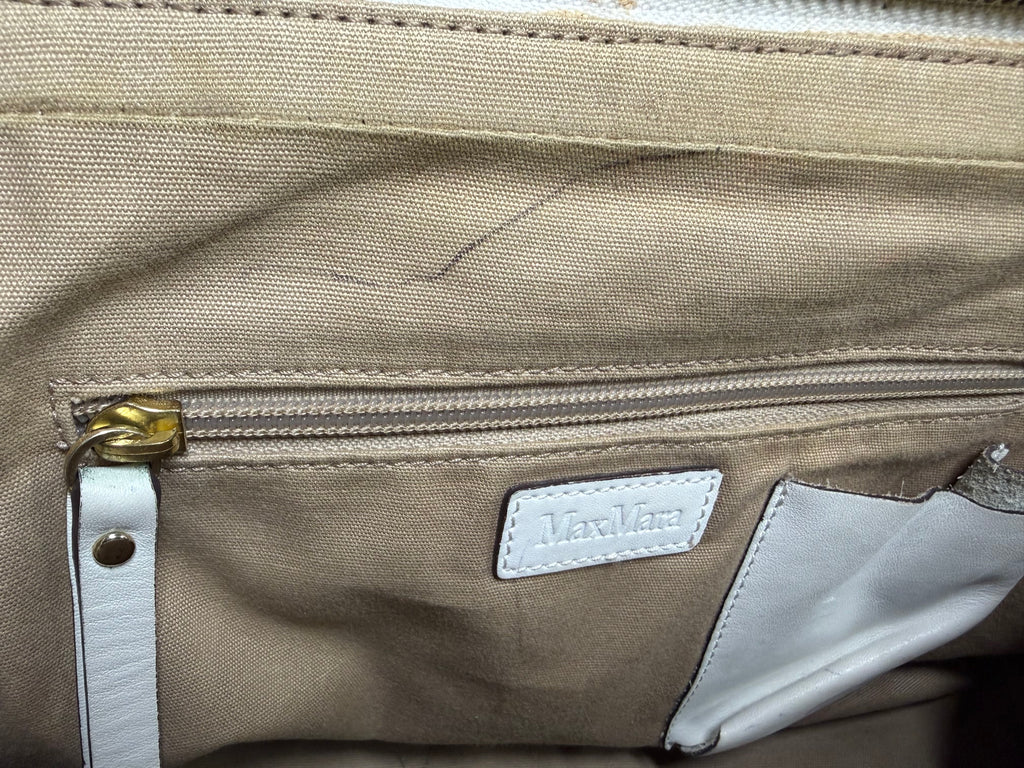 Max Mara White Woven Leather Tote Bag