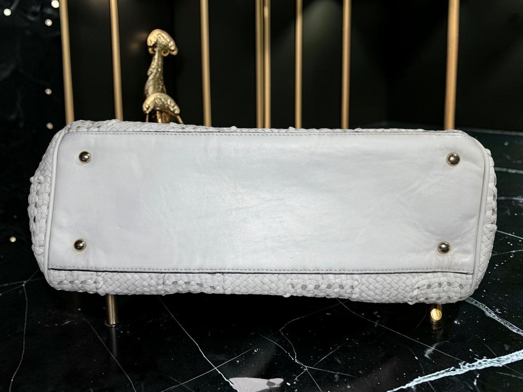 Max Mara White Woven Leather Tote Bag
