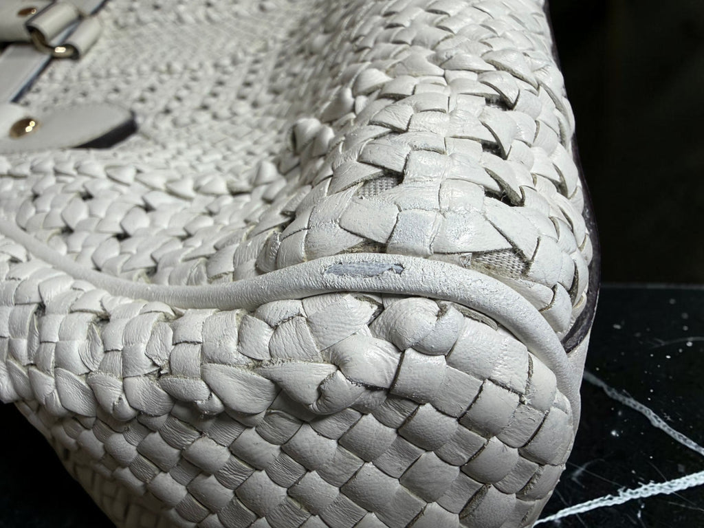 Max Mara White Woven Leather Tote Bag
