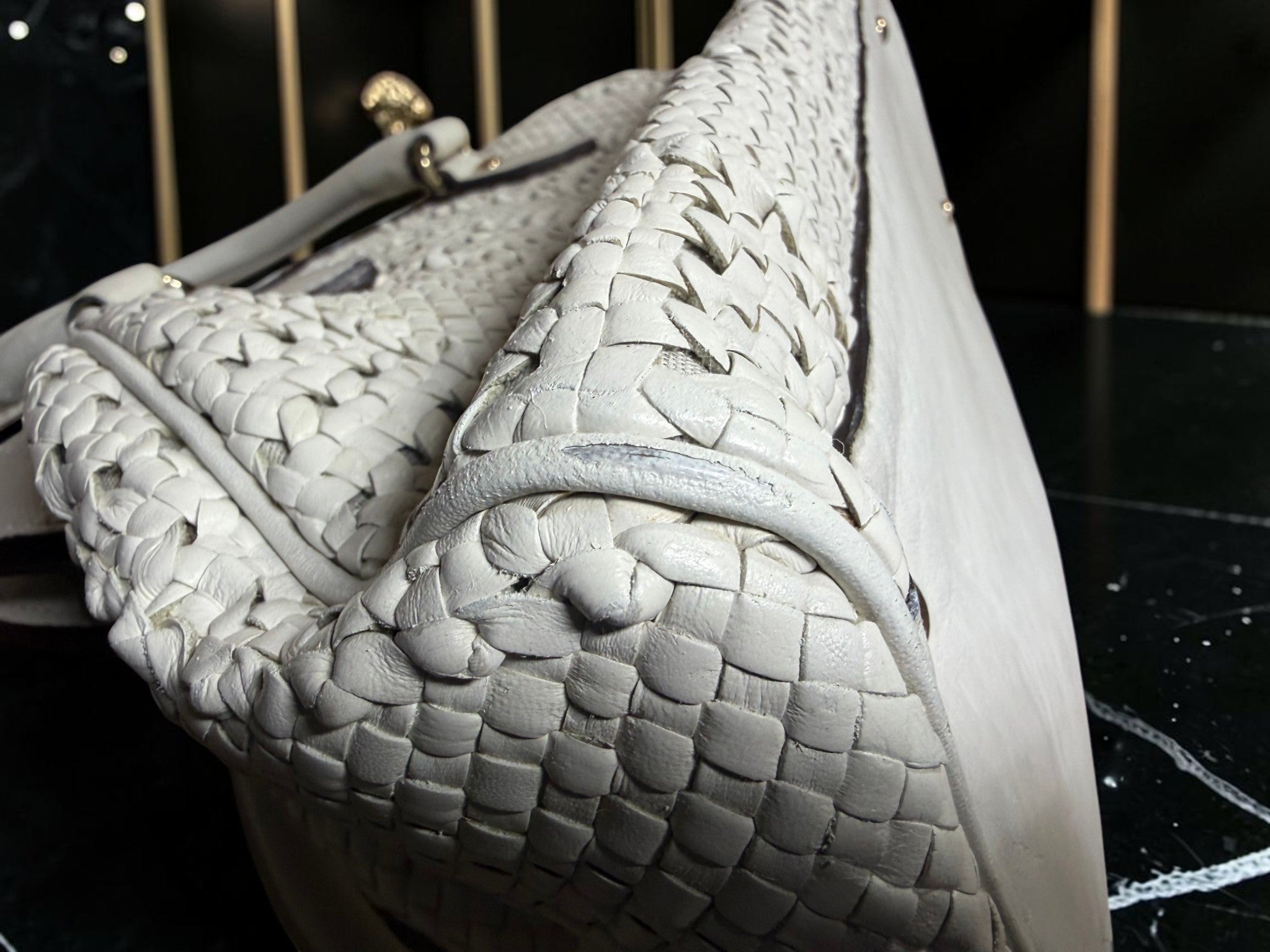 Max Mara White Woven Leather Tote Bag
