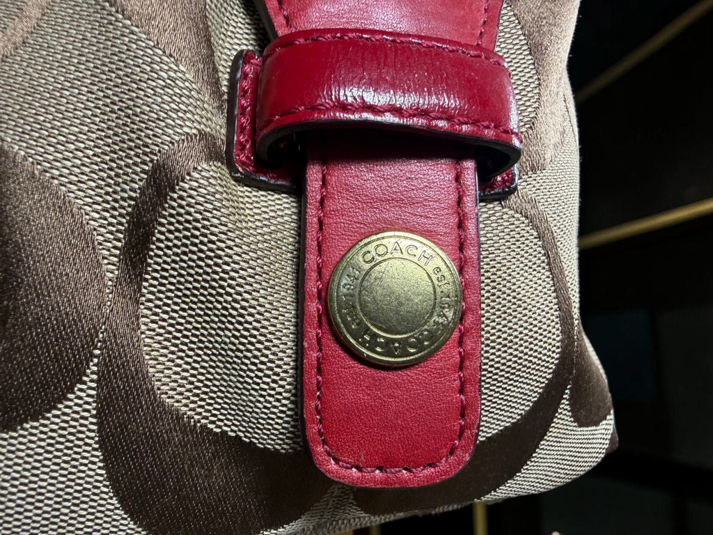 Vintage Coach Boston Bag – Signature Canvas & Red Leather, Style M0926 - F13006