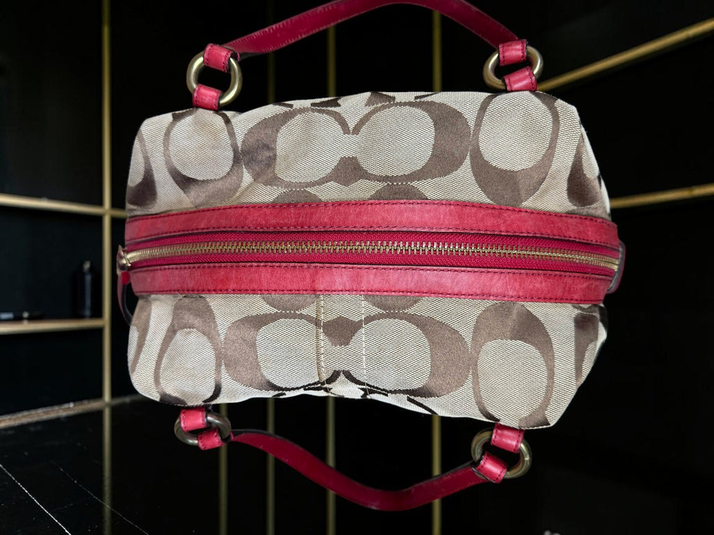 Vintage Coach Boston Bag – Signature Canvas & Red Leather, Style M0926 - F13006