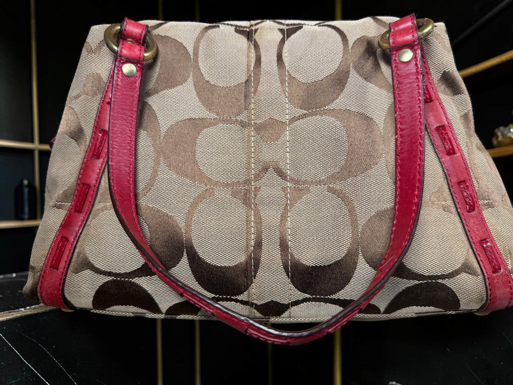 Vintage Coach Boston Bag – Signature Canvas & Red Leather, Style M0926 - F13006