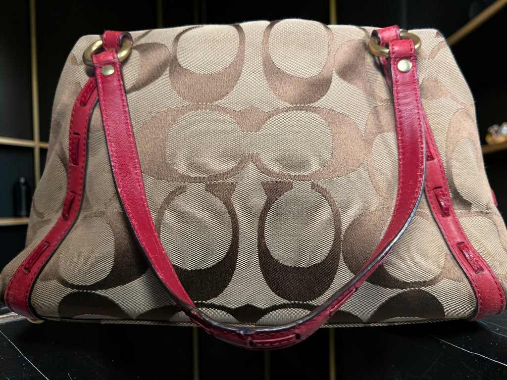 Vintage Coach Boston Bag – Signature Canvas & Red Leather, Style M0926 - F13006