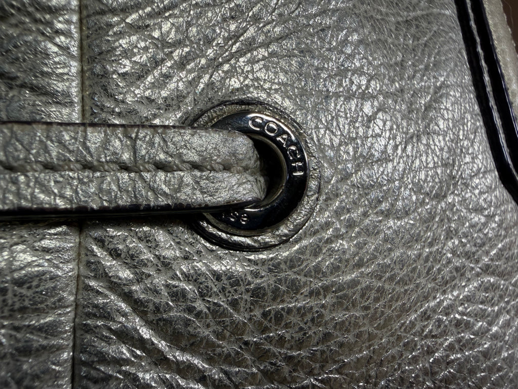 Coach Chelsea Carryall Tote shoulder bag Metallic Silver Leather stripe