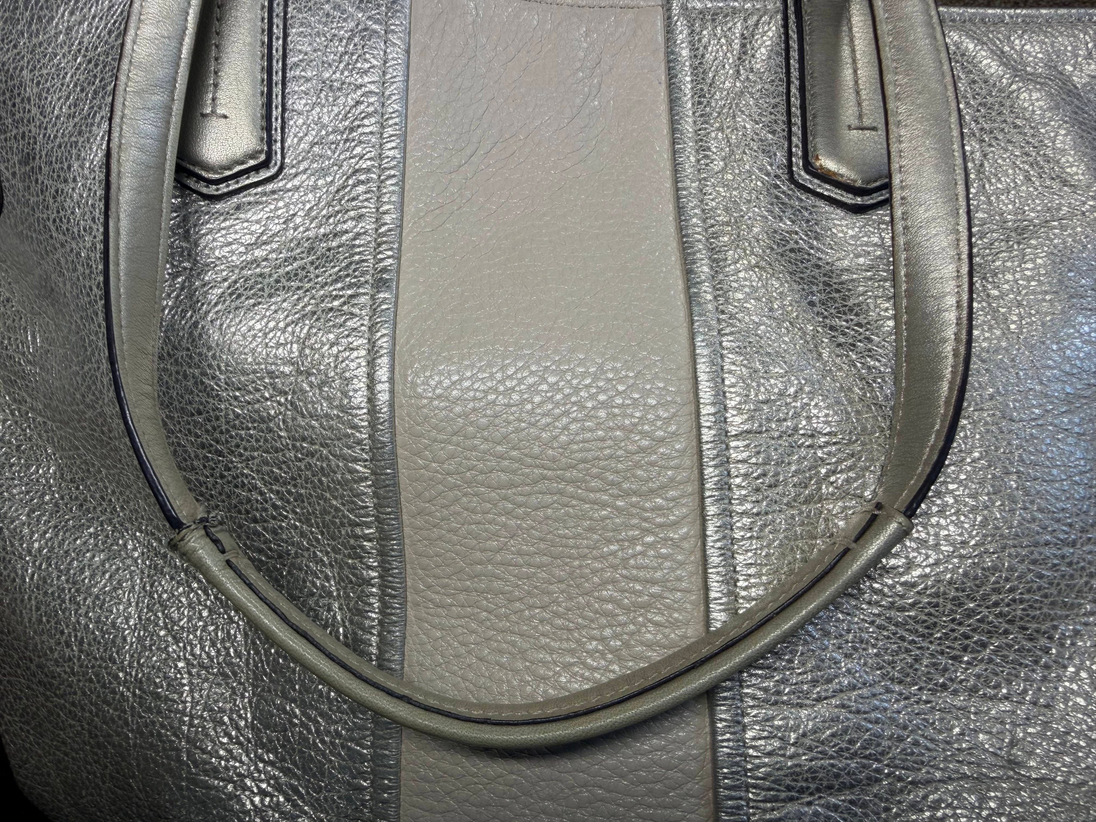 Coach Chelsea Carryall Tote shoulder bag Metallic Silver Leather stripe