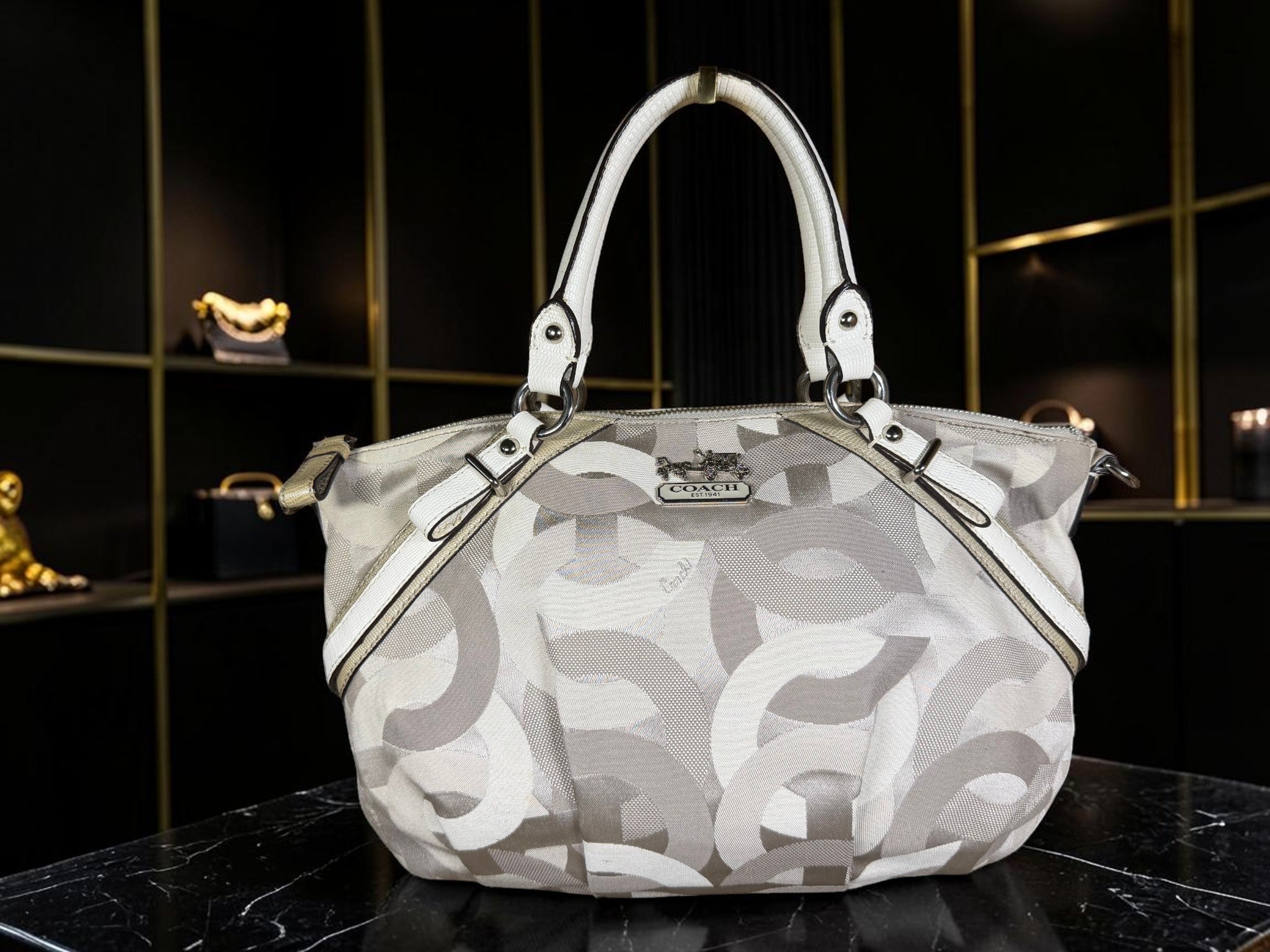 Coach Madison Shantung Sophia Satchel – Grey/White Canvas, Style 16901