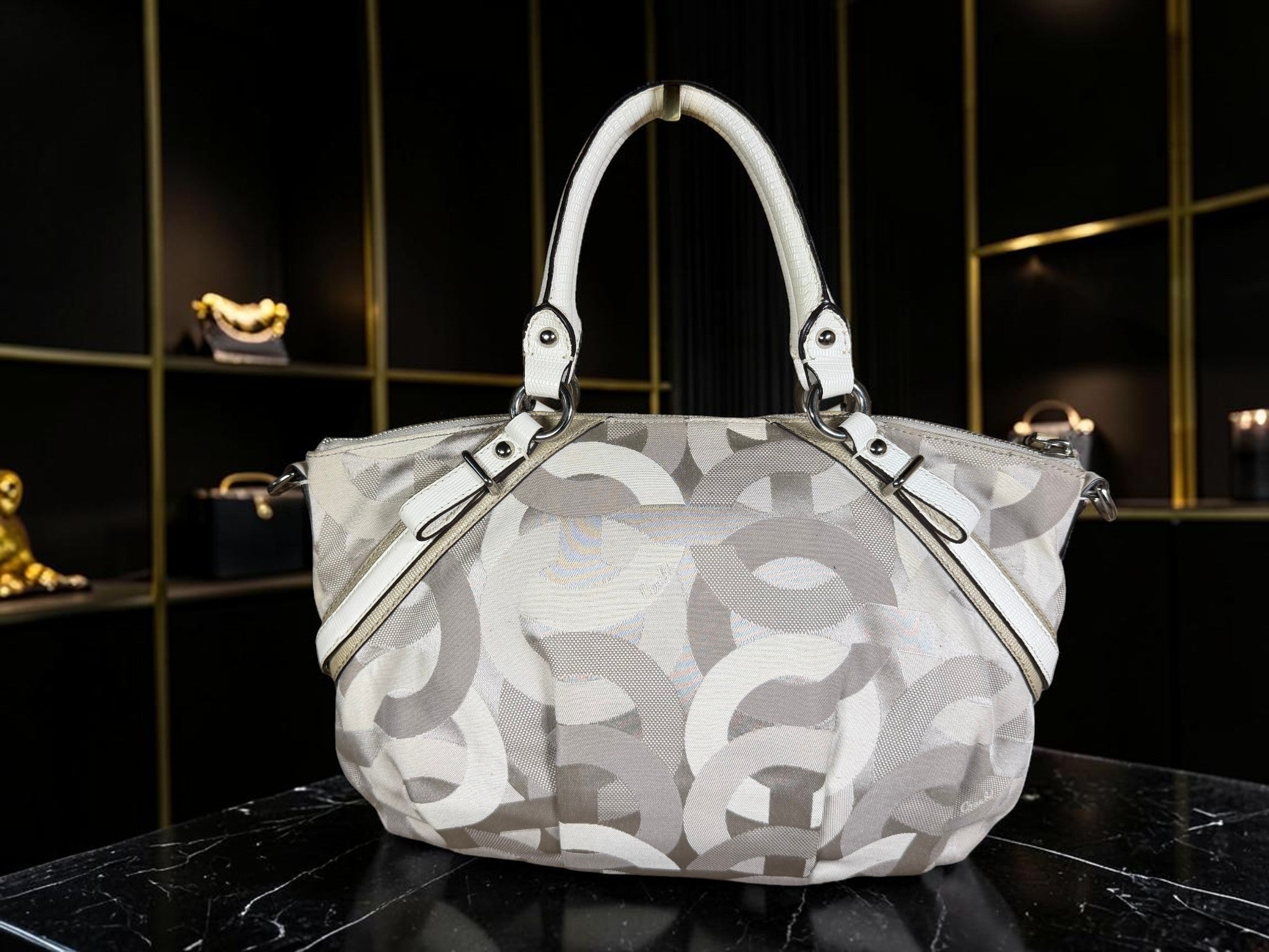 Coach Madison Shantung Sophia Satchel – Grey/White Canvas, Style 16901