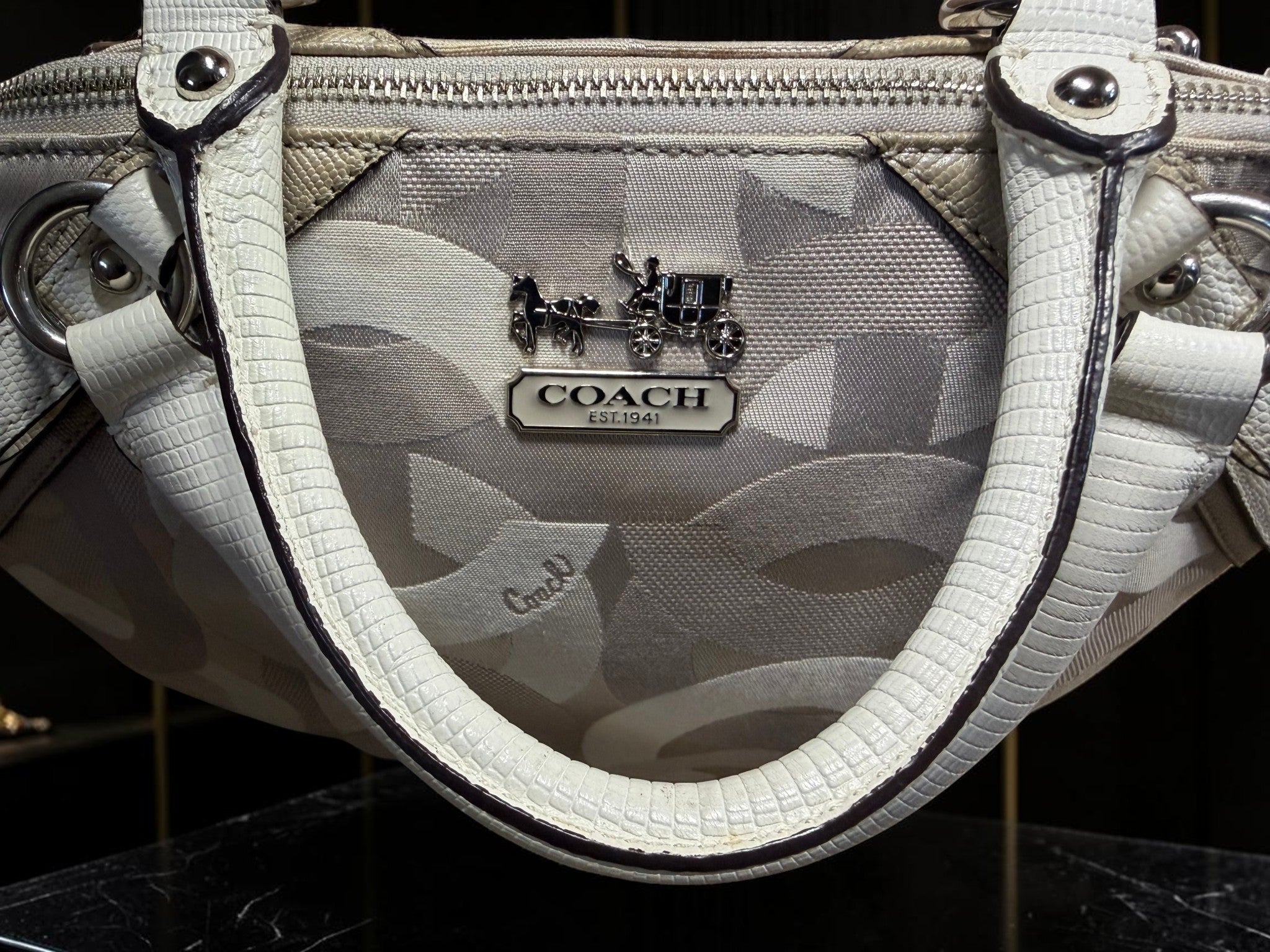 Coach Madison Shantung Sophia Satchel – Grey/White Canvas, Style 16901