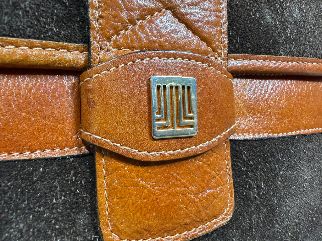 Vintage Lanvin Suede Shoulder Bag leather Trim adjustment strap