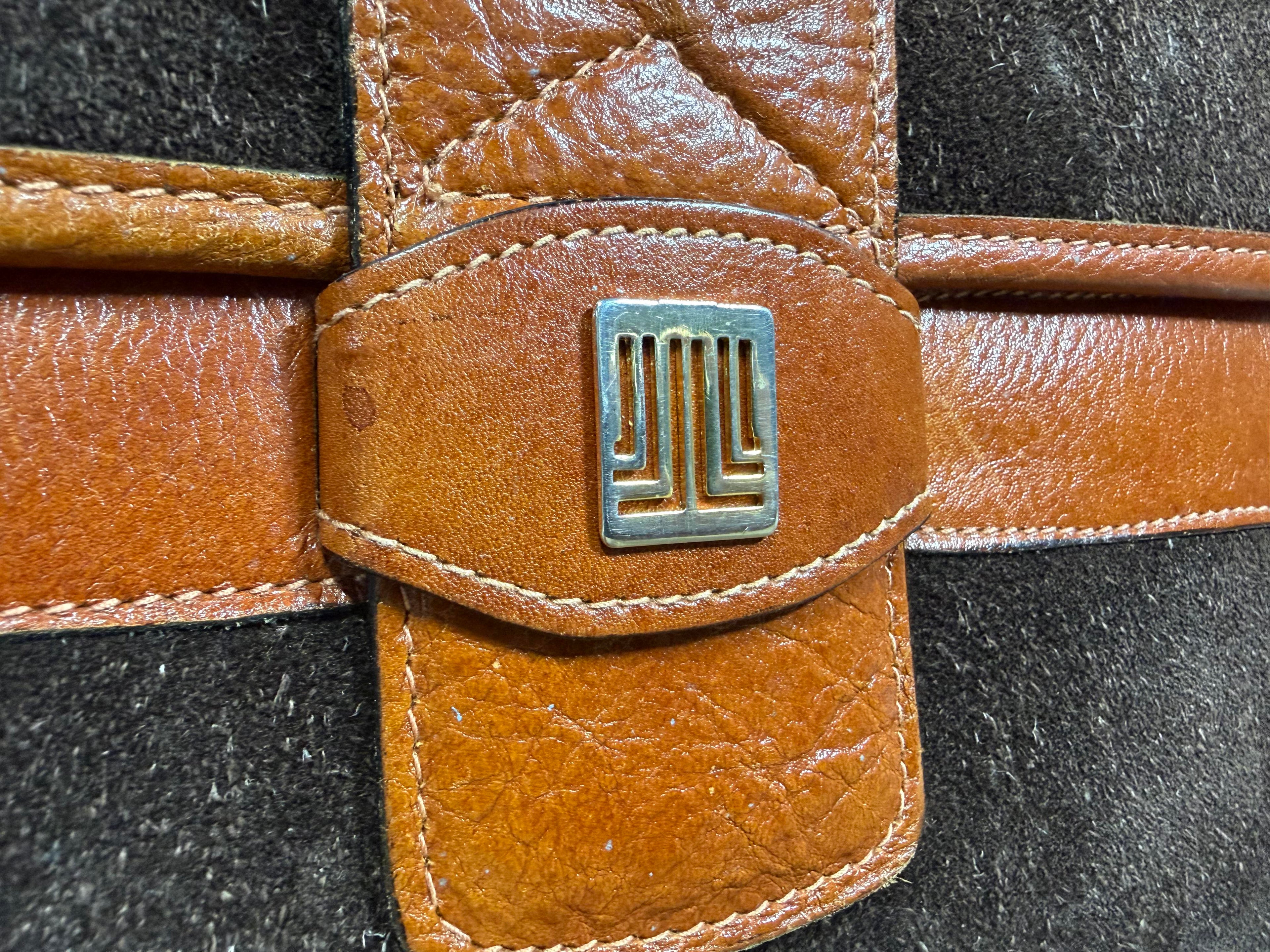 Vintage Lanvin Suede Shoulder Bag with Leather Trim & “LL” Clasp