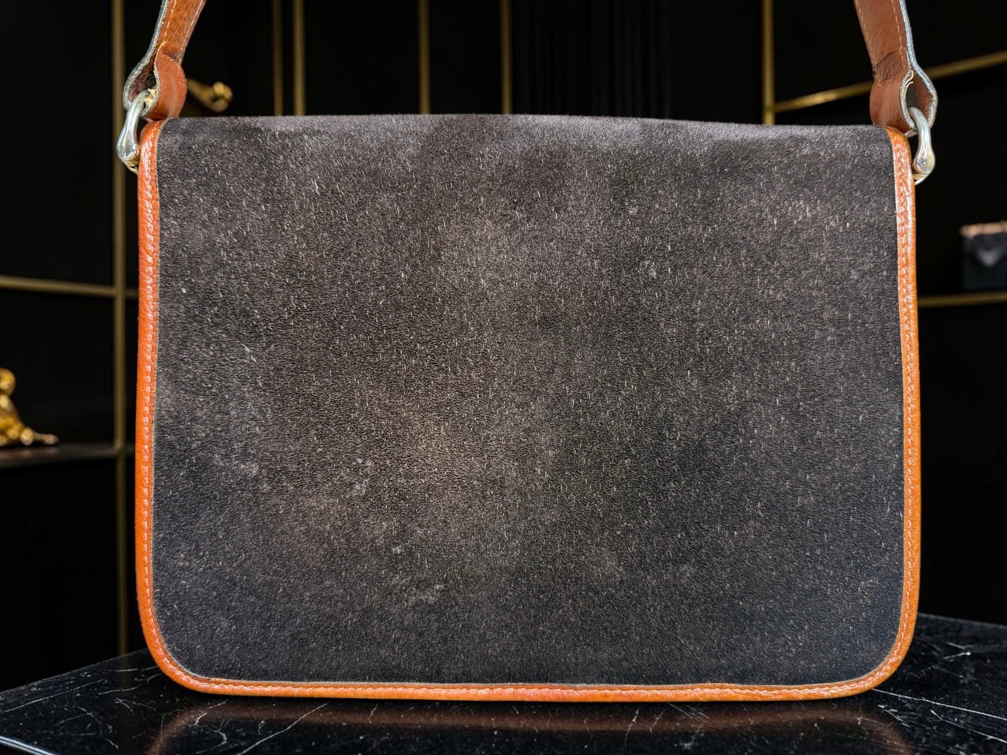 Vintage Lanvin Suede Shoulder Bag with Leather Trim & “LL” Clasp