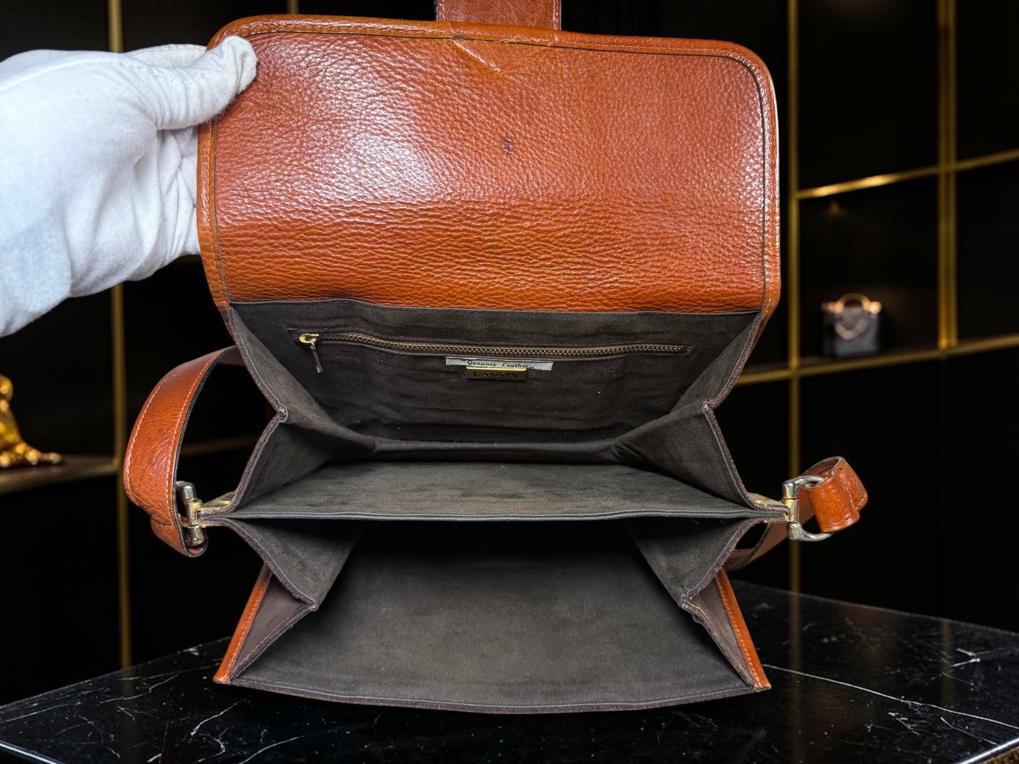 Vintage Lanvin Suede Shoulder Bag leather Trim adjustment strap