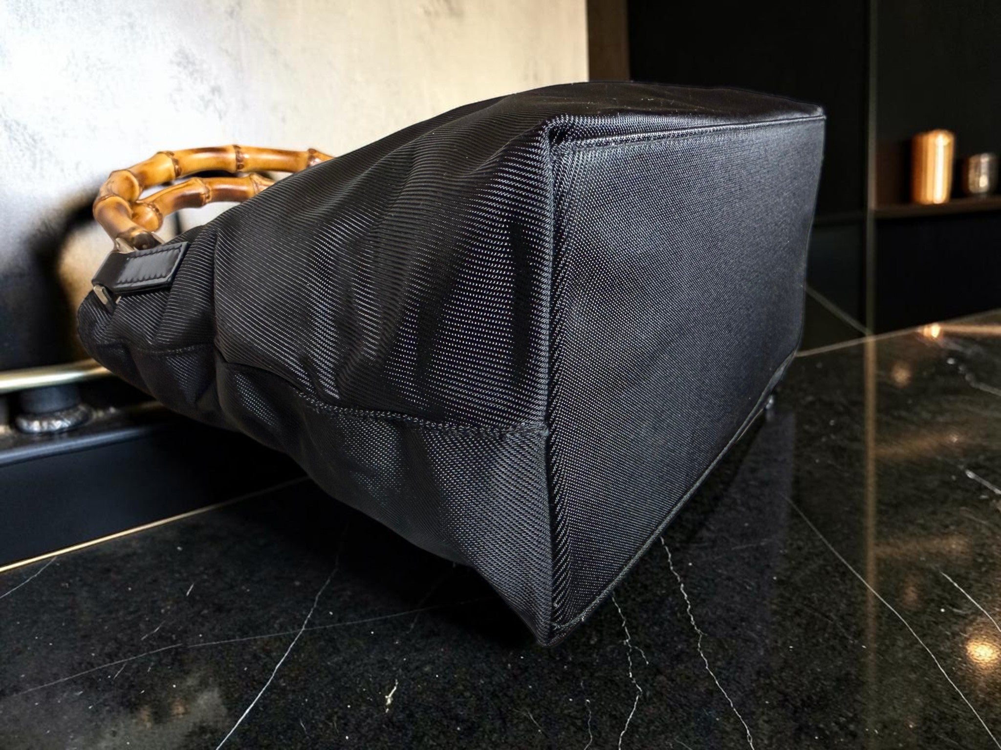 Vintage Gucci Bamboo 2 Way Nylon Tote with Detachable Leather Shoulder Strap - With COA