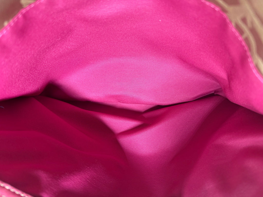 Coach Horse & Carriage Pleated Tote (Style No F14482) in Satin Beige with Hot Pink Trim.