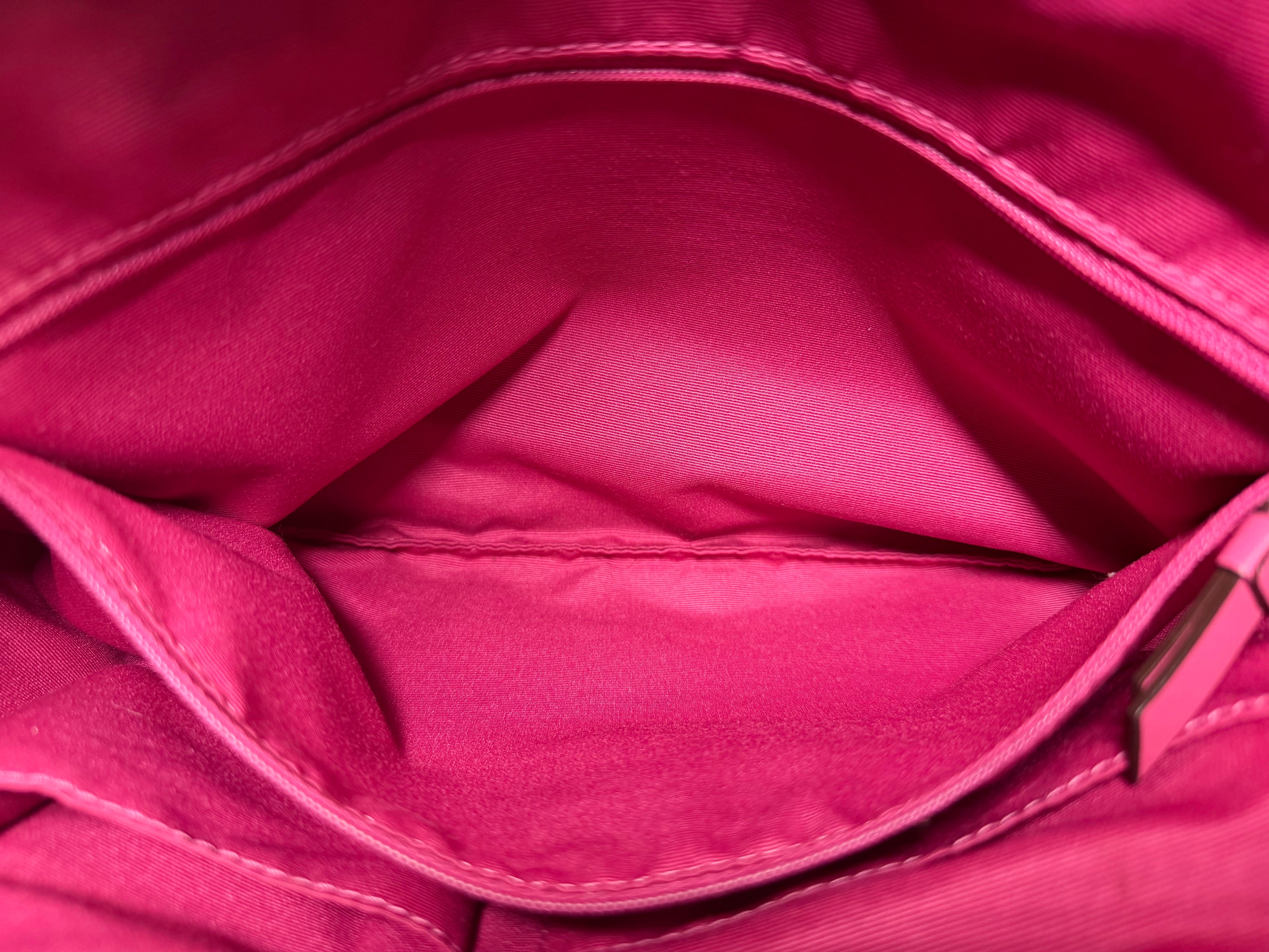 Coach Horse & Carriage Pleated Tote (Style No F14482) in Satin Beige with Hot Pink Trim.