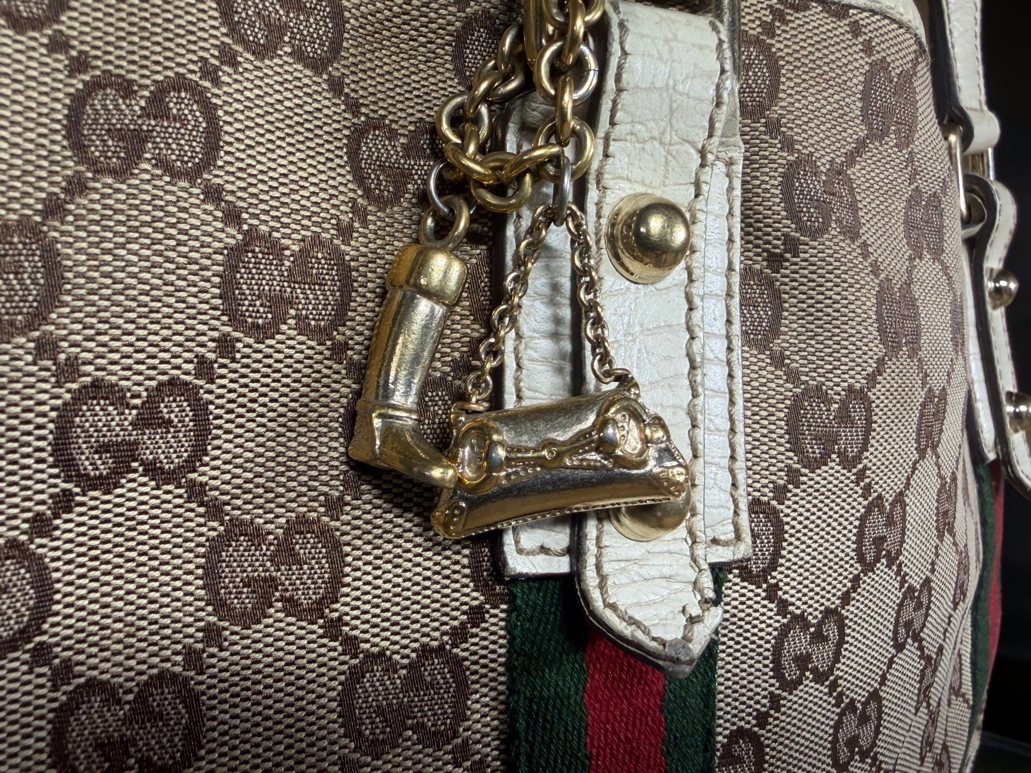 Gucci GG Supreme Jolicoeur (Sherry Line) Tote 137396 (With both charms attached)