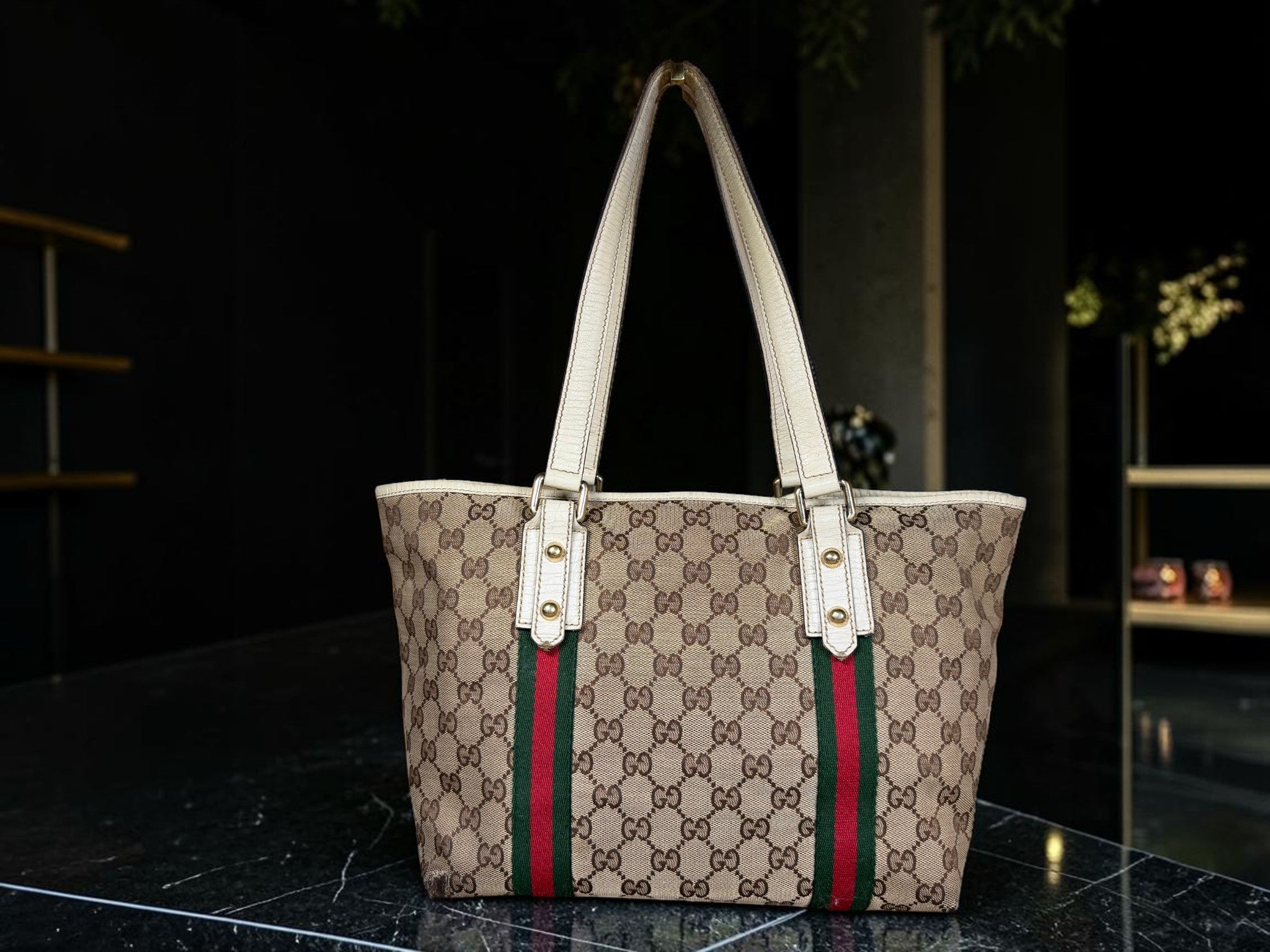 Gucci GG Supreme Jolicoeur (Sherry Line) Tote 137396 (With both charms attached)