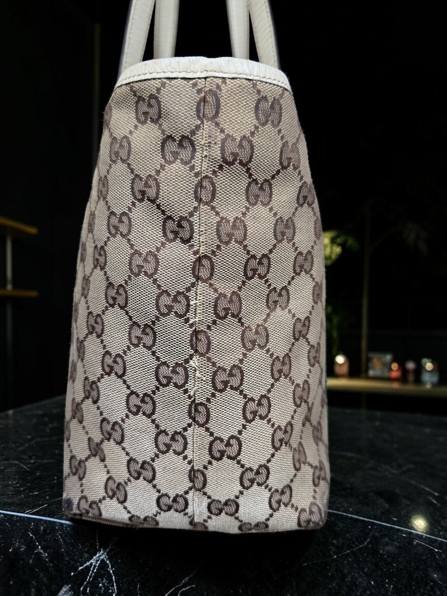 Gucci GG Supreme Jolicoeur (Sherry Line) Tote 137396 (With both charms attached)