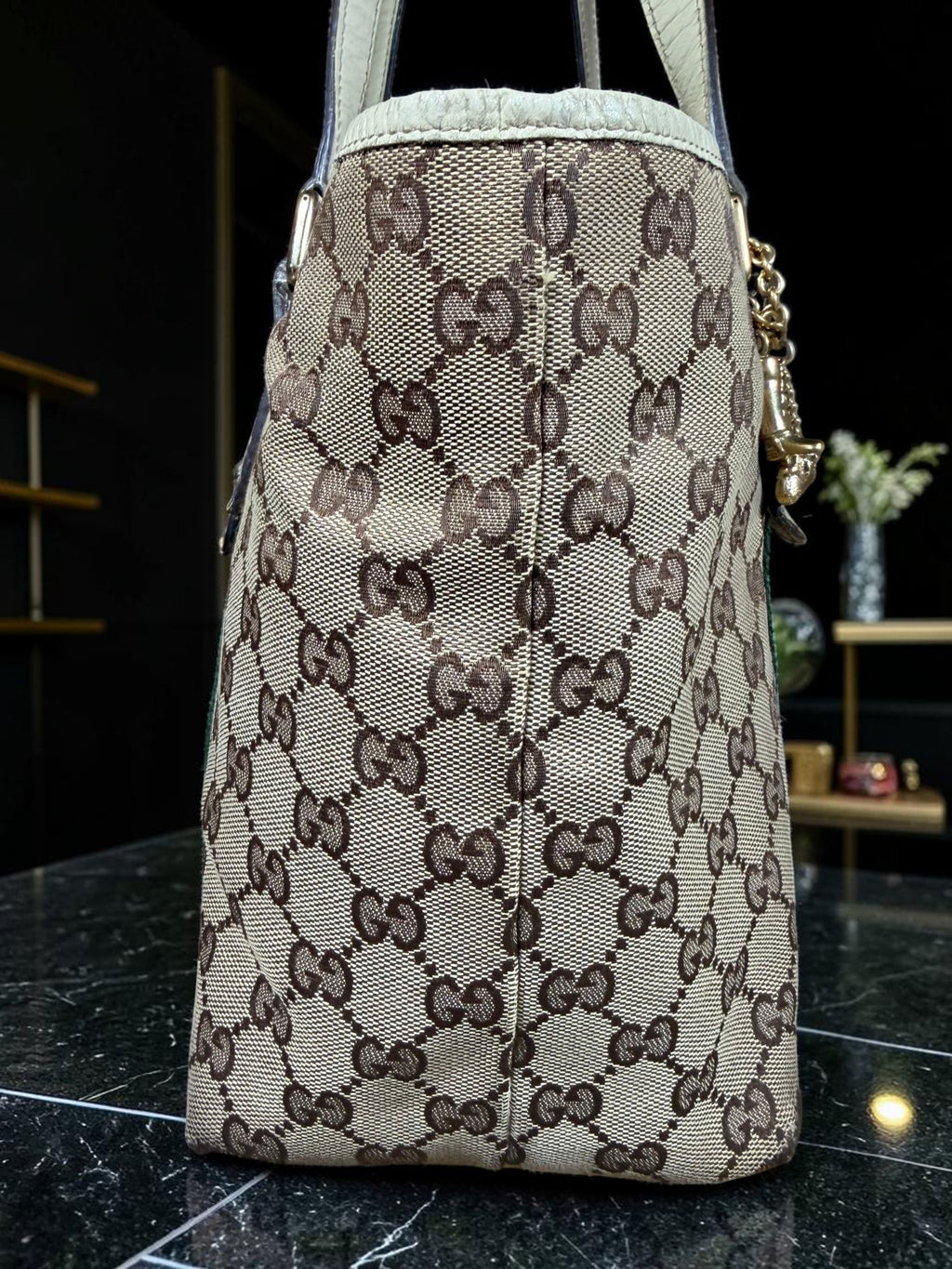 Gucci GG Supreme Jolicoeur (Sherry Line) Tote 137396 (With both charms attached)