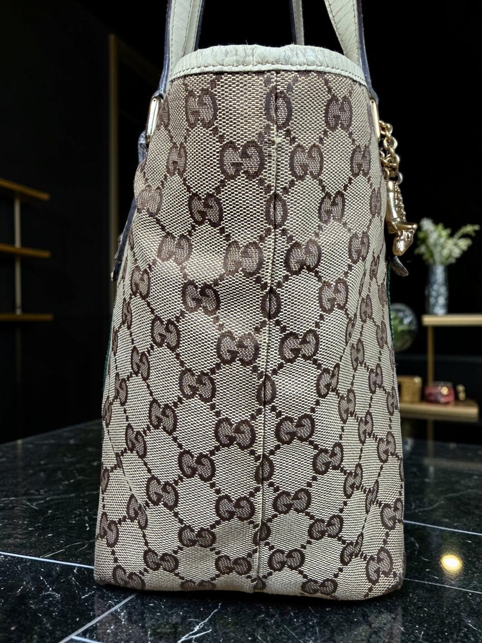 Gucci GG Supreme Jolicoeur (Sherry Line) Tote 137396 (With both charms attached)