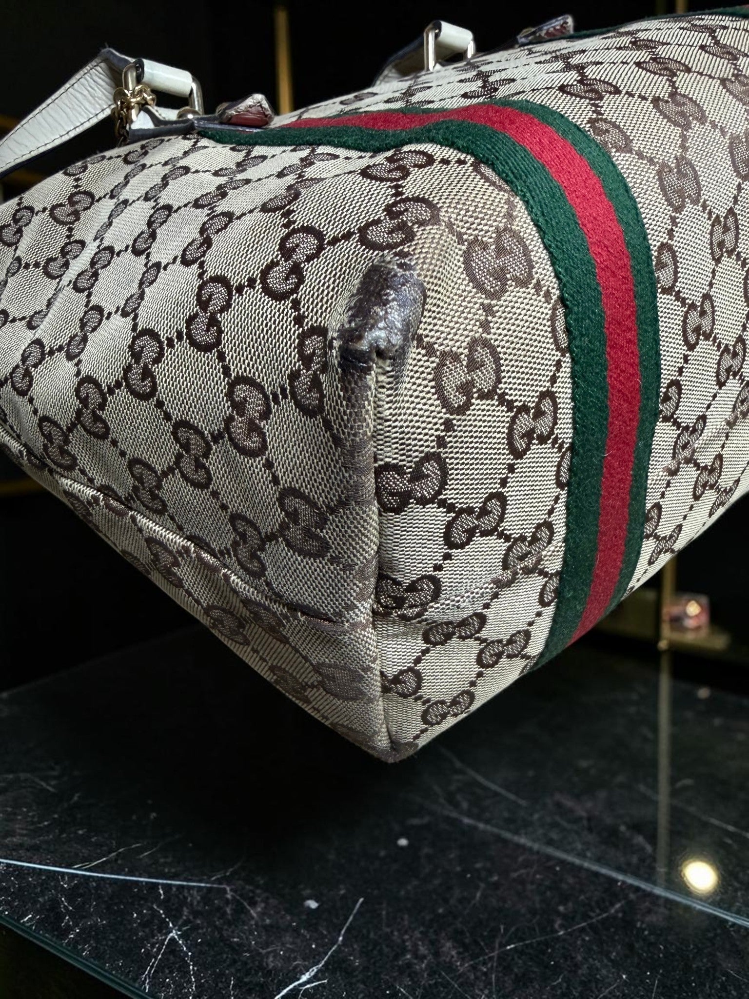 Gucci GG Supreme Jolicoeur (Sherry Line) Tote 137396 (With both charms attached)