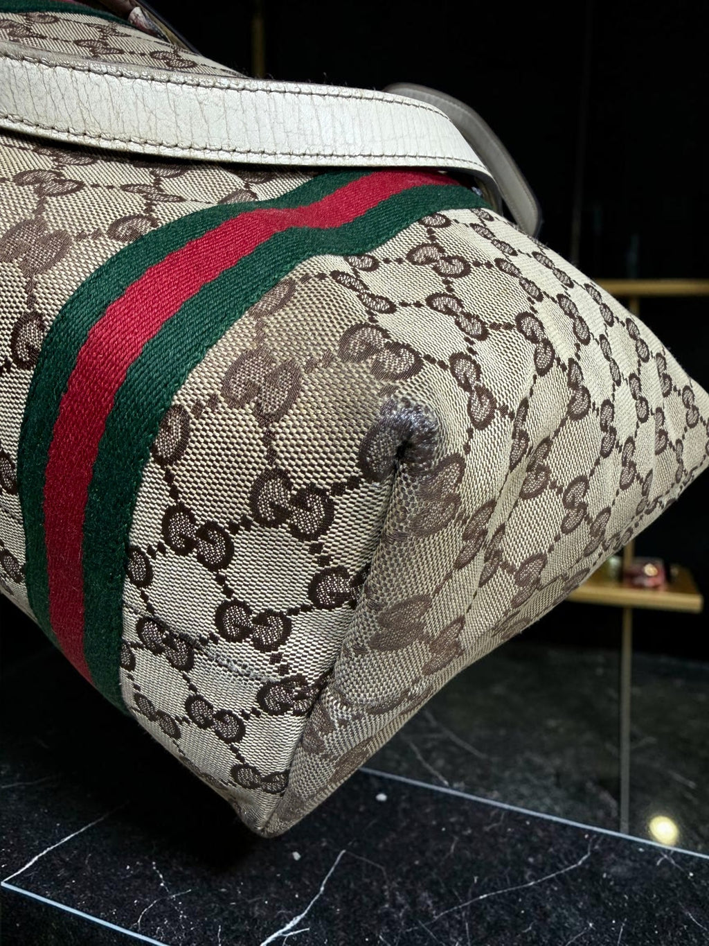 Gucci GG Supreme Jolicoeur (Sherry Line) Tote 137396 (With both charms attached)