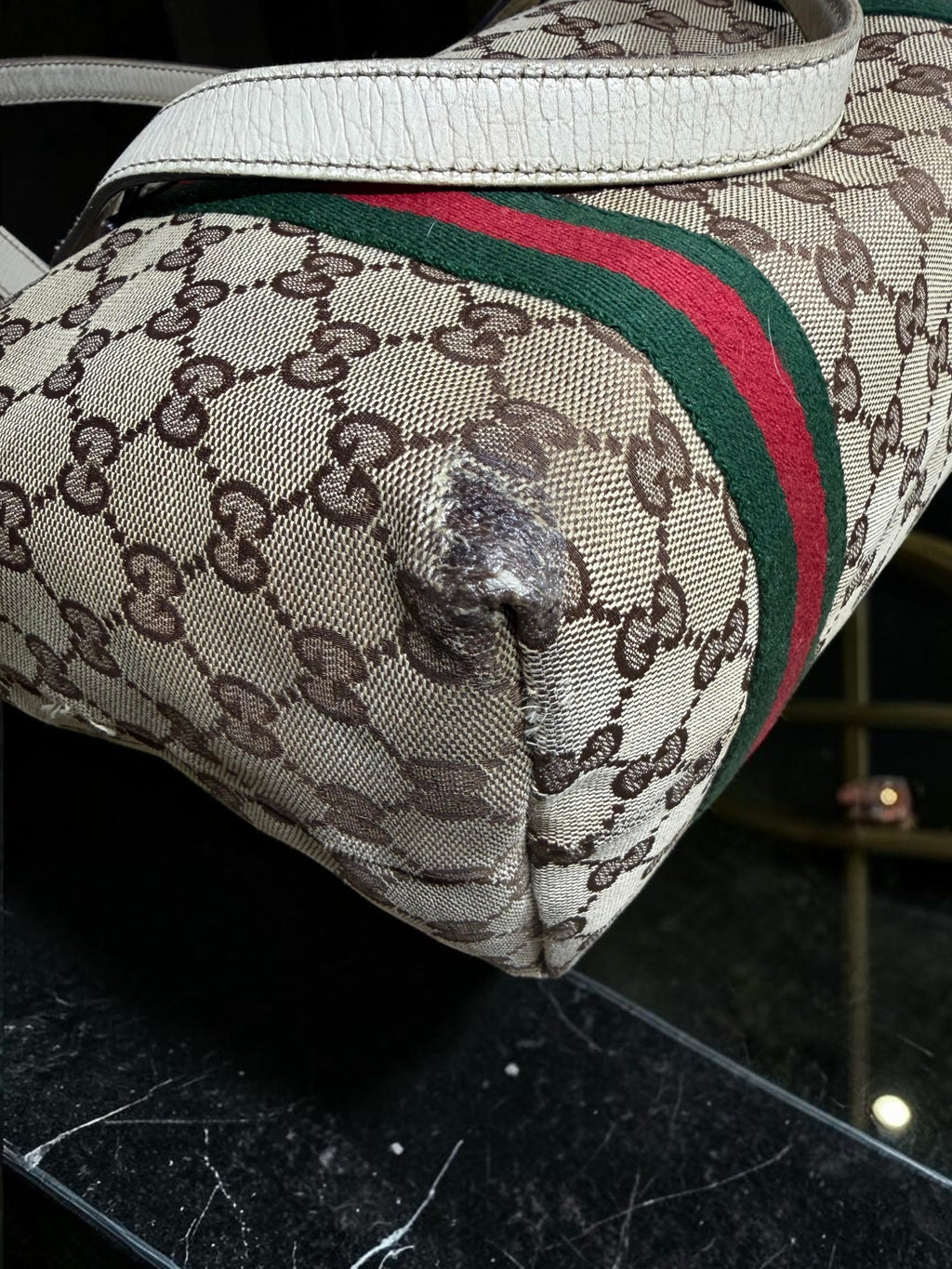 Gucci GG Supreme Jolicoeur (Sherry Line) Tote 137396 (With both charms attached)