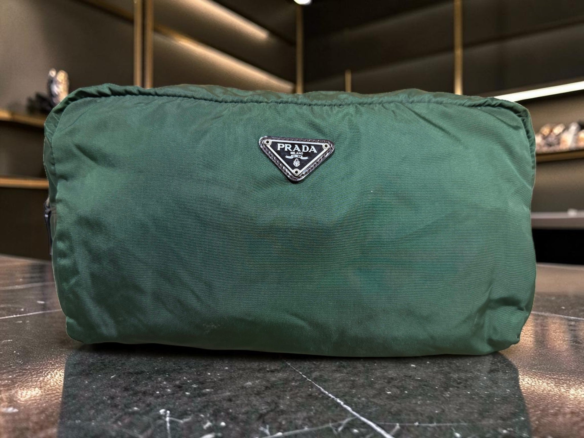 Prada Tessuto Nylon Pouch in Olive Green