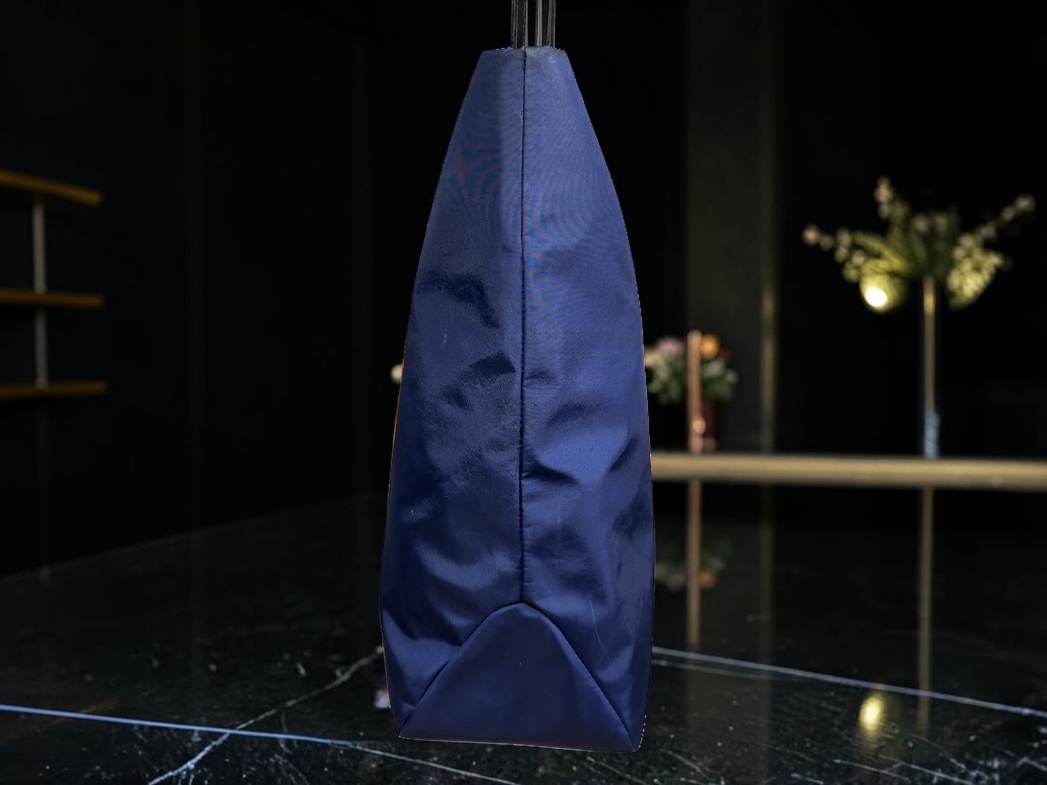 Bally Switzerland Navy Nylon and Black Leather Shopper Tote