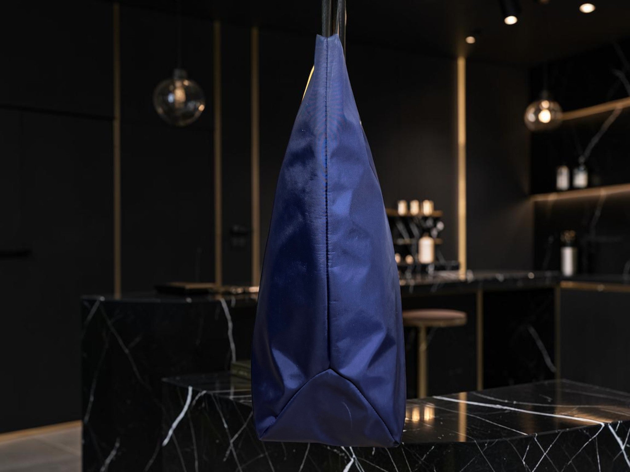 Bally Switzerland Navy Nylon and Black Leather Shopper Tote