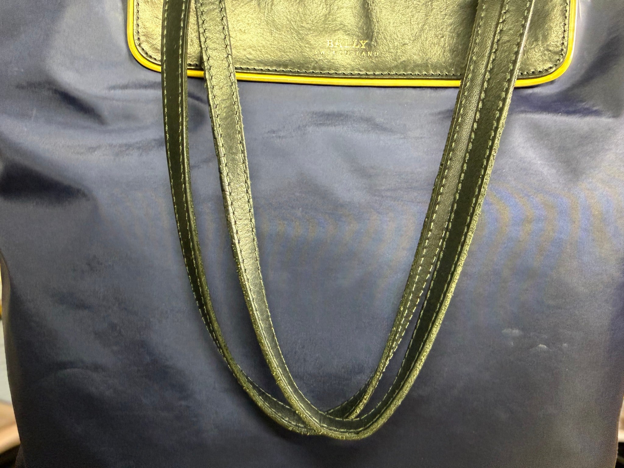 Bally Switzerland Navy Nylon and Black Leather Shopper Tote