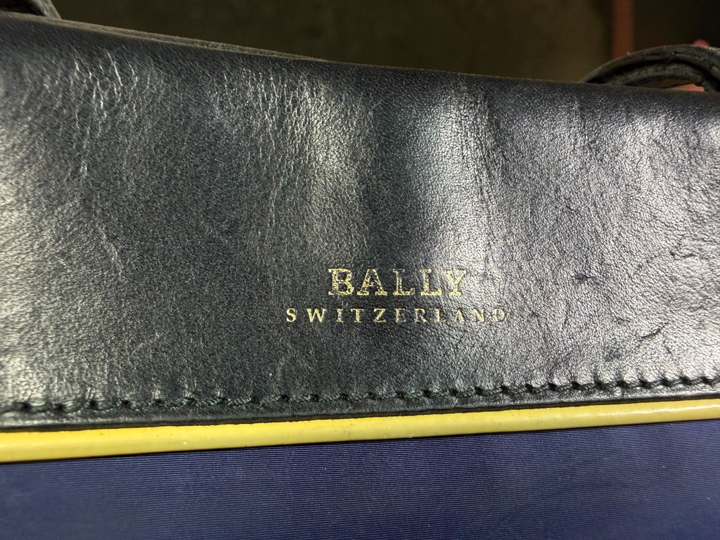 Bally Switzerland Navy Nylon and Black Leather Shopper Tote