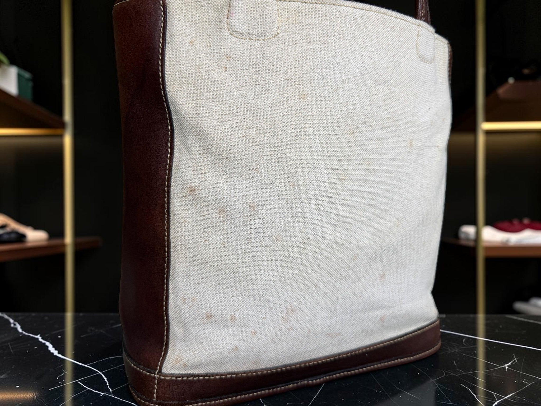 Coach Bleecker Canvas Tote with Brown Leather Trim (J9D-6122 Made in United States)